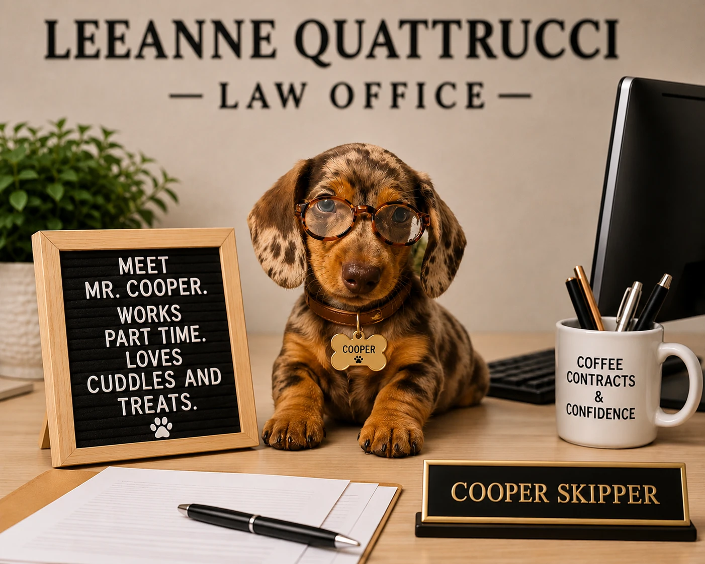 Cooper Skipper at his desk at the Law Office of LeeAnne Quattrucci